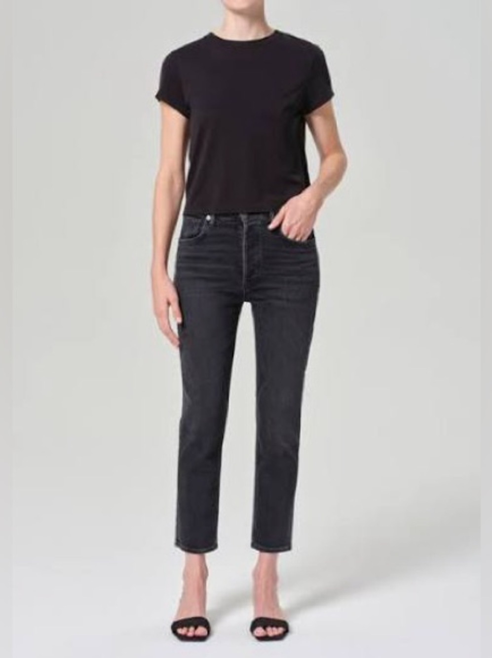 AGOLDE Riley High Rise Straight Crop Jeans 25 Panoramic Black Stretch Denim - Picture 9 of 9